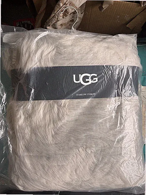NEW UGG Harlow Throw Blanket Faux Fur Plush Soft Gray 50x70