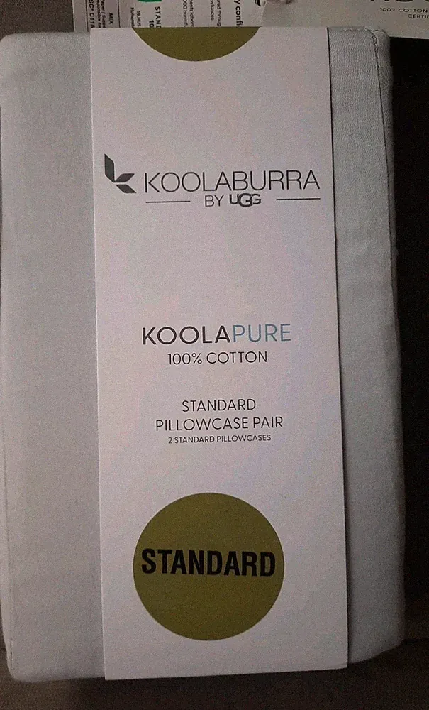 NWT KOOLABURRA by UGG KoolaPure Pair 100% Cotton Standard Pillowcases Light Gray