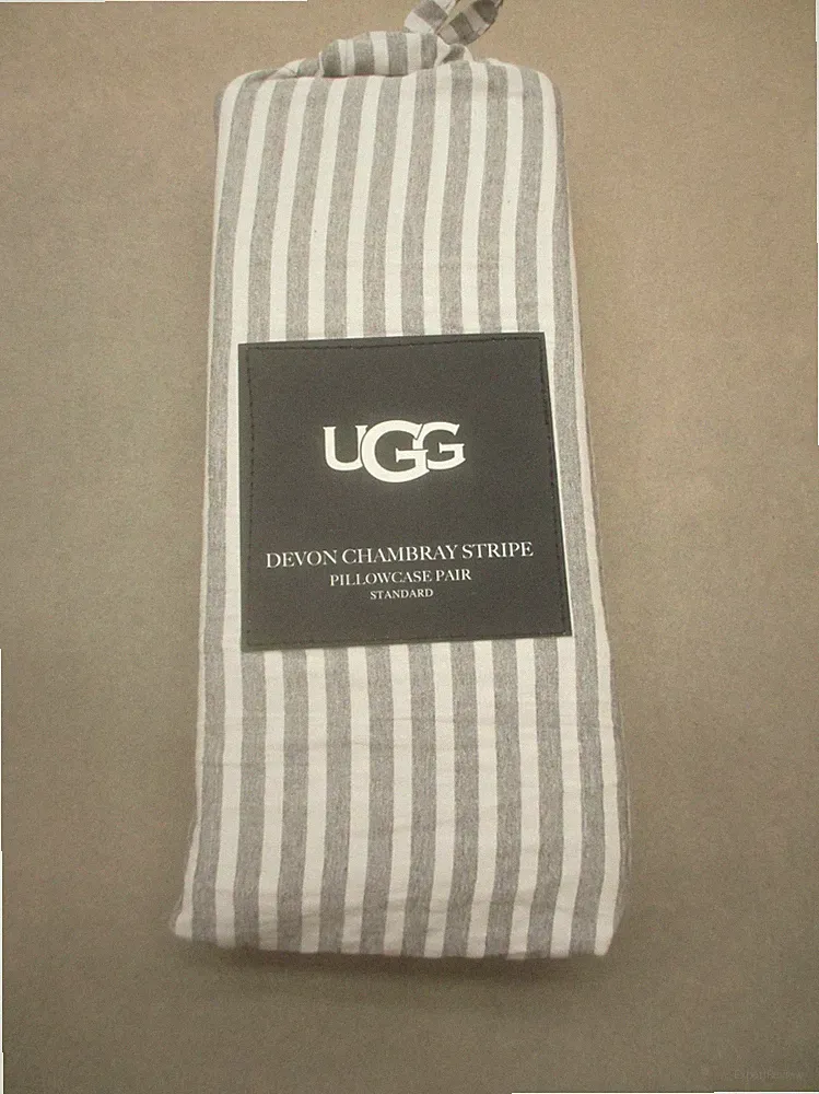 NWT UGG Devon Size 20x30 Charcoal Stripe Standard Pair Chambray Pillowcases 10i