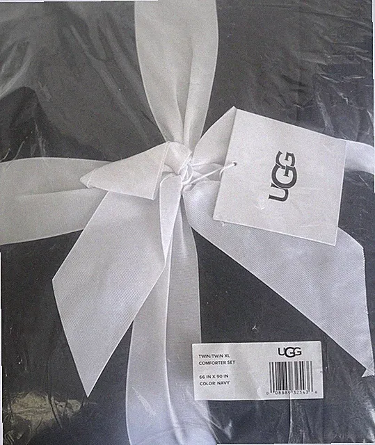 NWT UGG Twin / Twin XL Comforter Set Navy Blue 2 Piece Sham Quilted Bedding