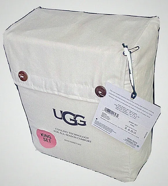 UGG Alahna KING Size Sheet Set SNOW All Season Cooling Tech Wicking White NEW