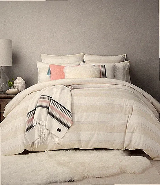 UGG Australia Oxford Stripe Cotton Duvet Cover - Bone Multi - KING, QUEEN