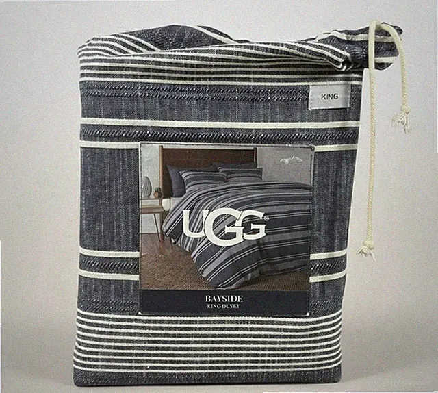 UGG Bayside King Duvet Comforter Cover Reversible Navy New