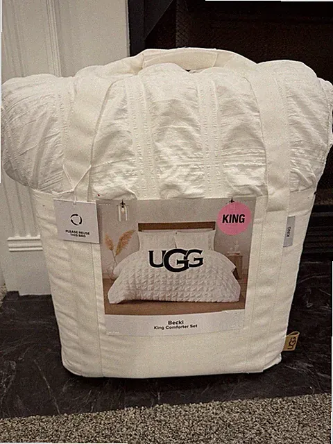UGG Becki White KING Size Comforter + 2 Pillow Shams Bedding SET Color Snow NEW