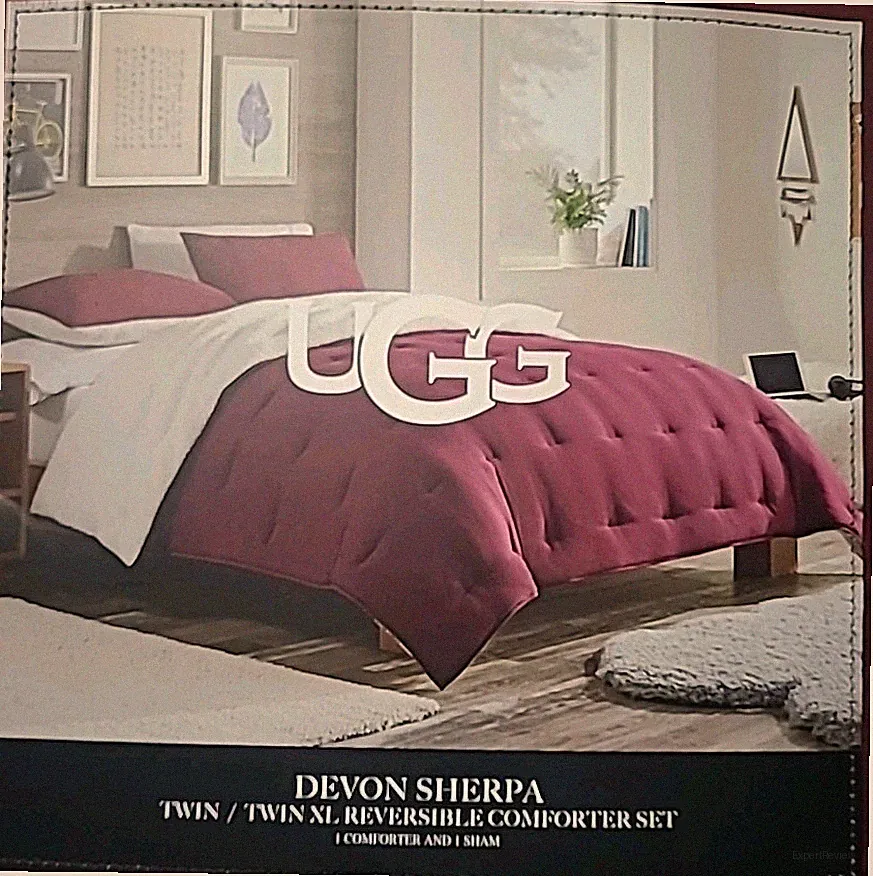 UGG Devon Sherpa Reversible 2-Piece Comforter Set-Twin/Twin XL - Cabernet New