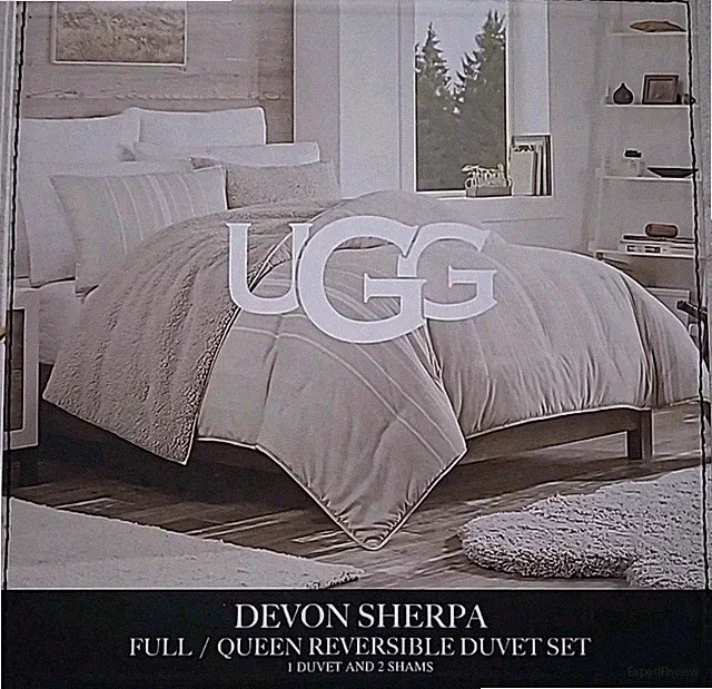 UGG Devon Sherpa Reversible 3-Piece Duvet Set-Full/Queen -Shoreline Stripe New