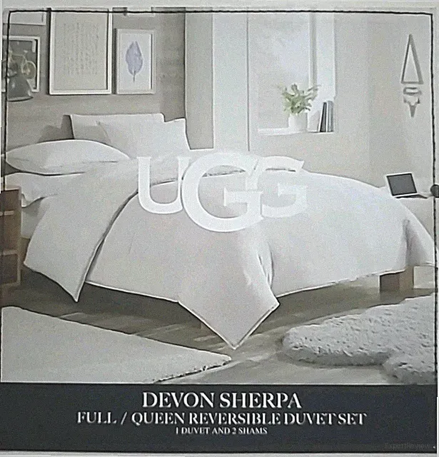 UGG Devon Sherpa Reversible 3-Piece Duvet Set-Full/Queen -Snow New