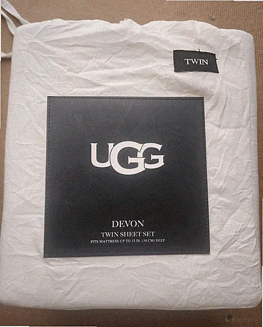 UGG Devon Twin Sheet Set - 3 Piece Bedding with Deep Pocket Fitted Sheet, White
