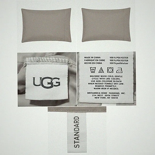 UGG Home Standard Pillowcase Pair Taupe Grey 100% Polyester Britannica Home
