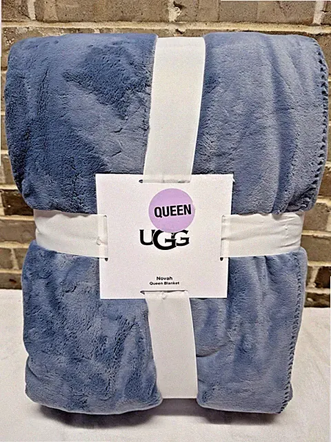UGG Novah QUEEN SIZE Bed Blanket Denim BLUE 96" x 92" So SOFT NEW With Tag