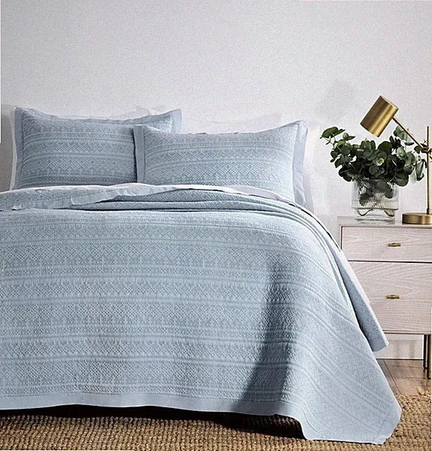 UGG Queen Coverlet Set Quilted Bohemian 3-pc VENECIA Blue Grey Ocean Mist Cotton