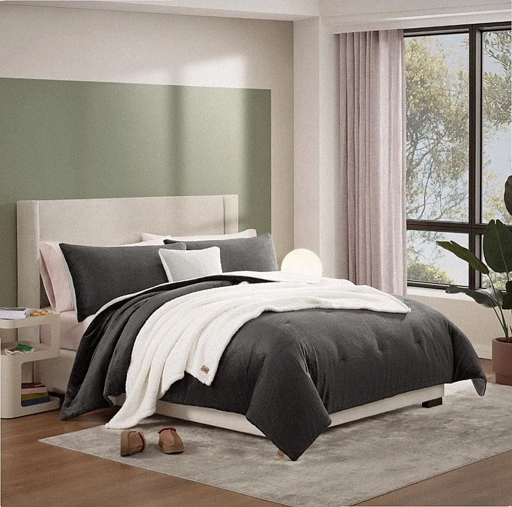 Ugg Remina Comforter Set 5Pc Bed In Bag Full ~ Queen Charcoal Gray