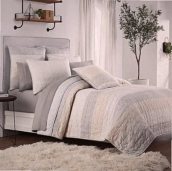 UGG Tideline Gray TAN SAND Striped TWIN Quilt NEW Coverlet Bedspread