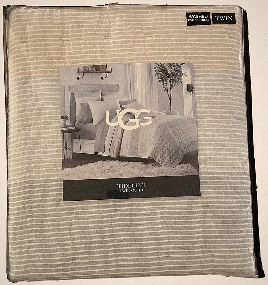 UGG Tideline Twin Size Quilt Single Cotton Sand Color 68x90 Bedding Gray Tan